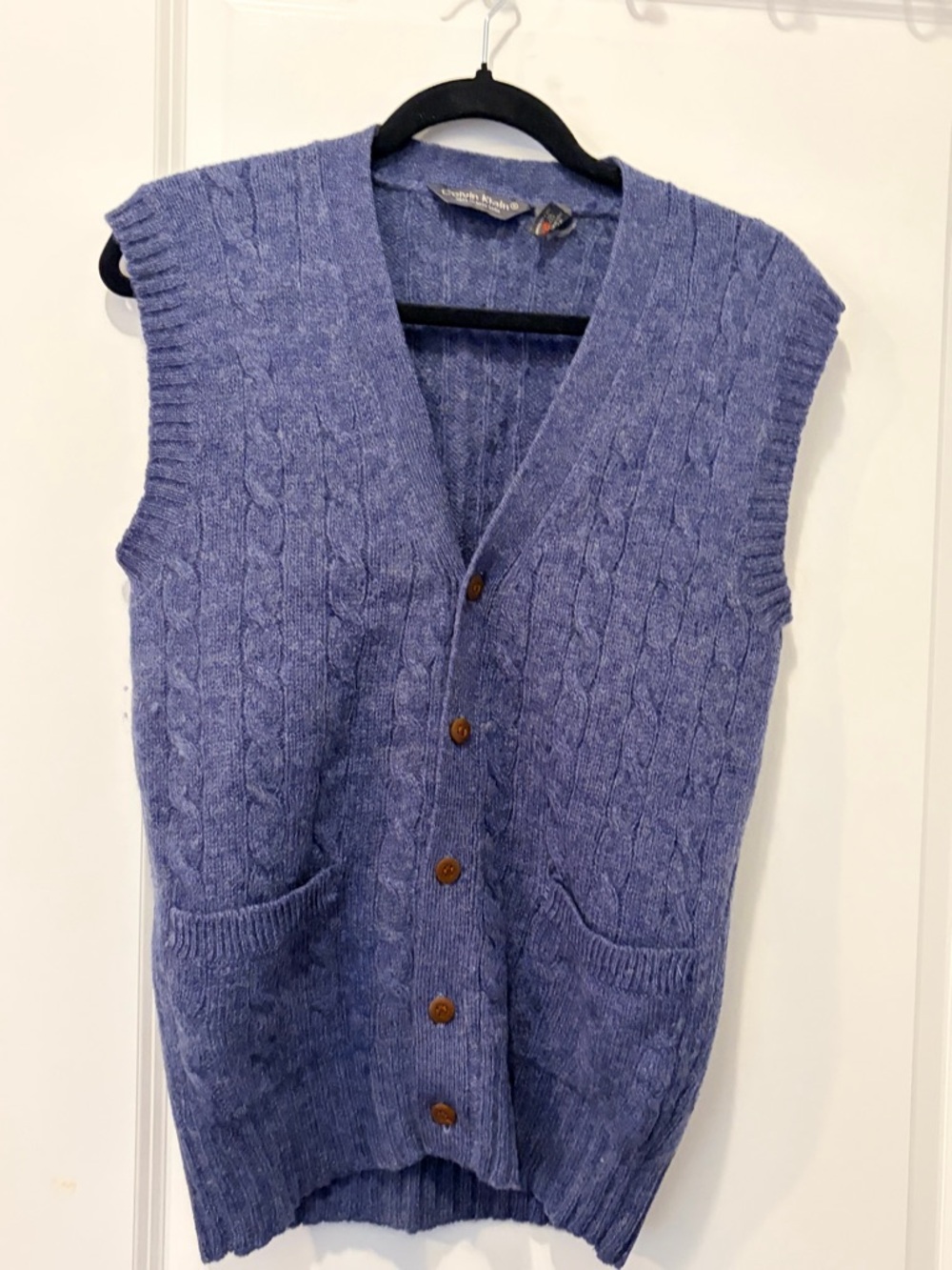 Vintage Calvin Klein Scotland 100% Shetland Wool Cable Knit Button-Up Vest - S - Picture 5 of 11